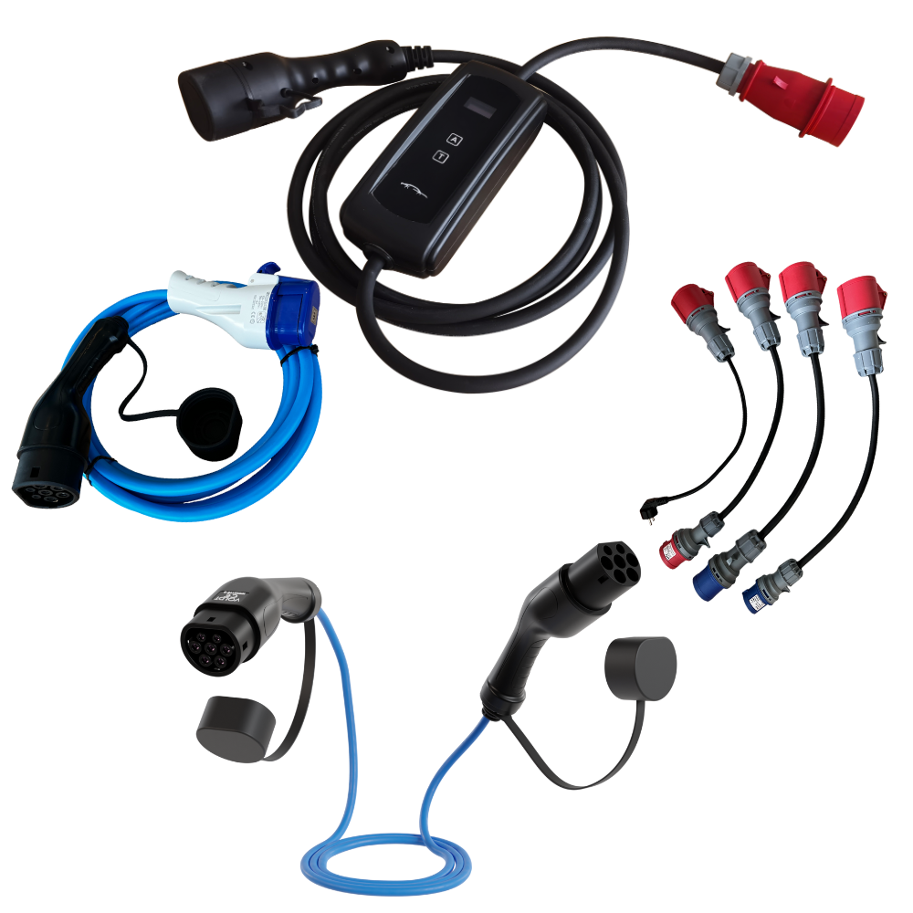 Reiselader type 2 til CEE, schuko, type 2 & type 3 opp til 22 kW komplett sett (inkl. veske) Ladekabel
