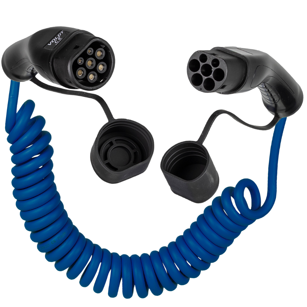 Type 2 til Type 2 | 3 Fas | 16A | 11kW | Spiral Ladekabel