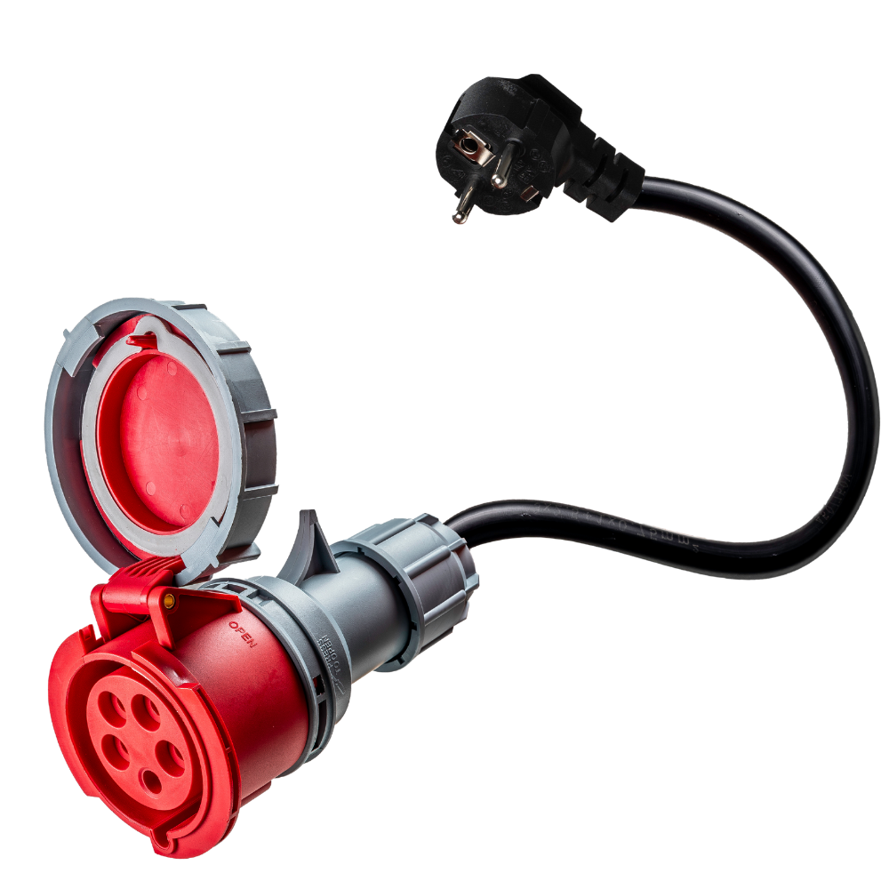 Adapter 32A rød CEE til Schuko